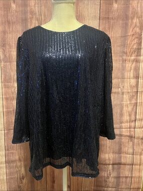 NWT Jasambac Navy Sequin Blouse